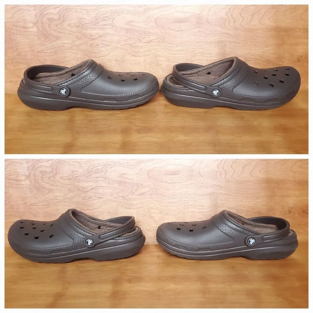 Crocs Classic Lined Clogs Mens 12 Brown Sandals Faux Fur Comfort Slip On Shoes